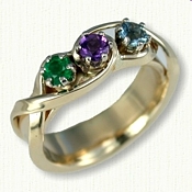 3 stone in-line mothers ring in two tone gold