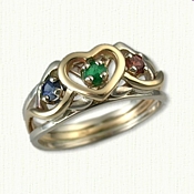 Custom Mothers Ring with Two White Strands and One Yellow Strand (Sapphire - Emerald - Garnet) 3mm Round gemstones