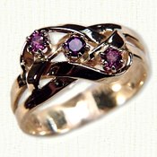 14KY 3 strand hand woven mothers ring with garnets and amethyst