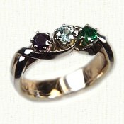 3 stone in-line mothers ring in two tone gold